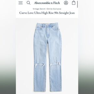 Abercrombie & Fitch Blue Straight Leg Jeans sz 30 curve love ultra high rise